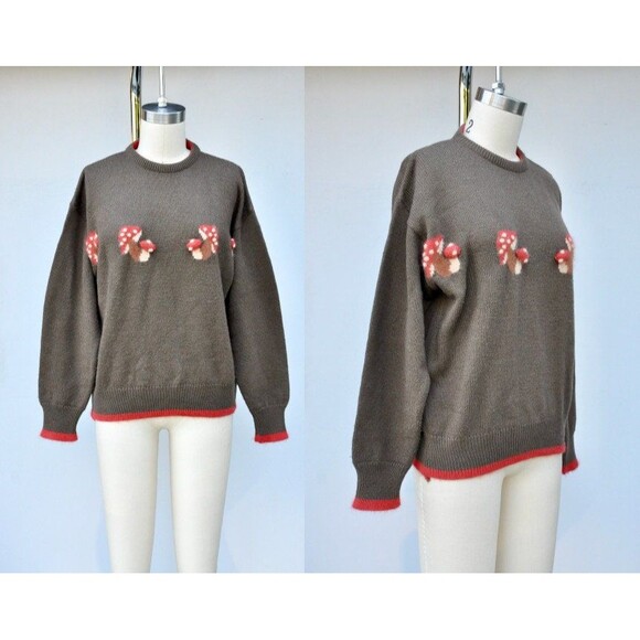 Vintage Mushrooms Psychedelic Sweater Fall Winter Woodland Gypsy Boho S M - Picture 1 of 10